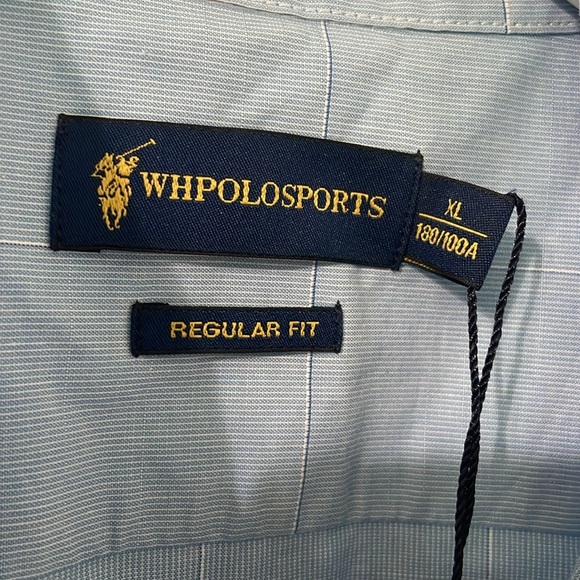 WHPOLOSPORTS NWT Men's Regular Fit Light Blue Logo Short Sleeve Button Shirt XL - Picture 4 of 9